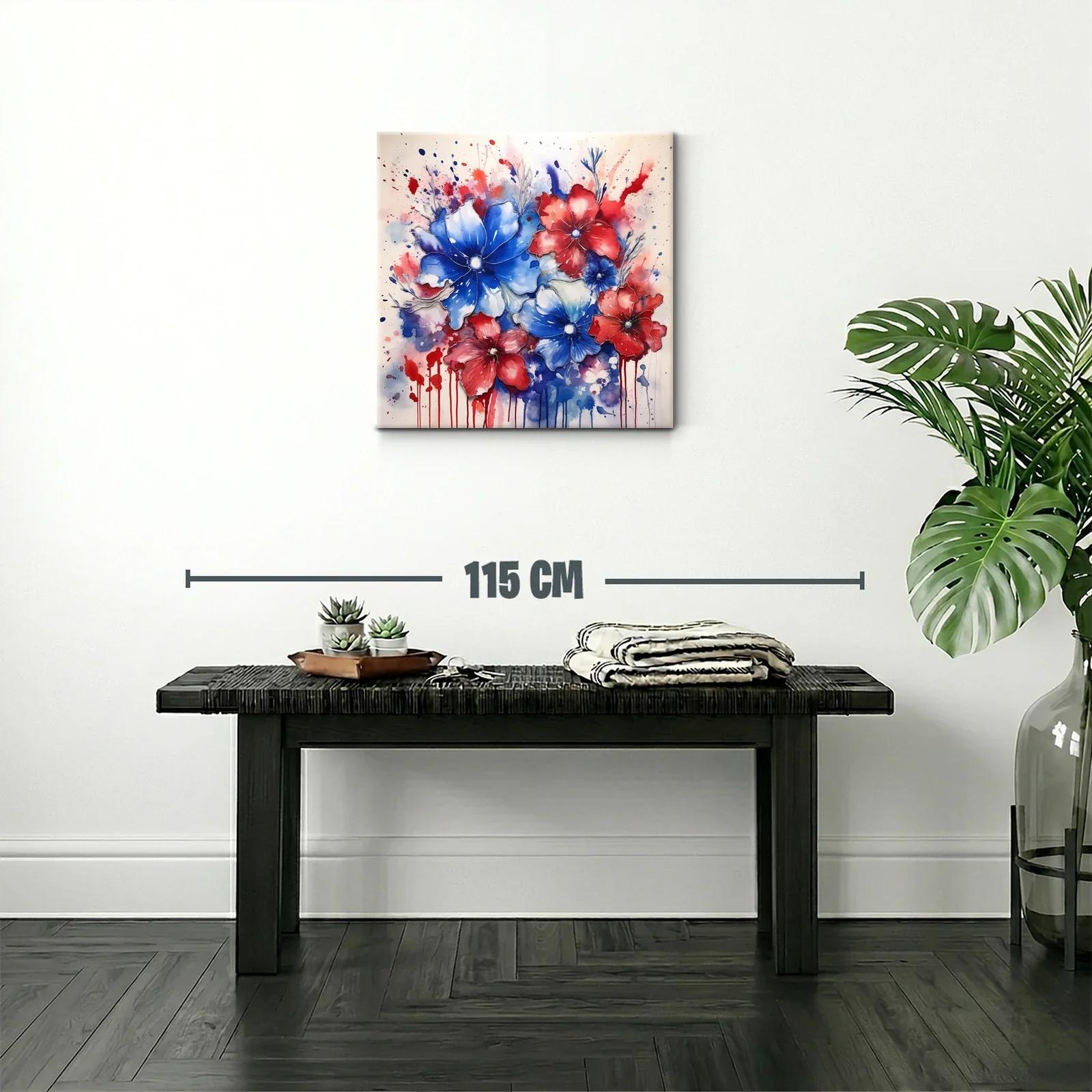 Cuadro floral vibrante en tonos rojo y azul intensos — miniatura 2