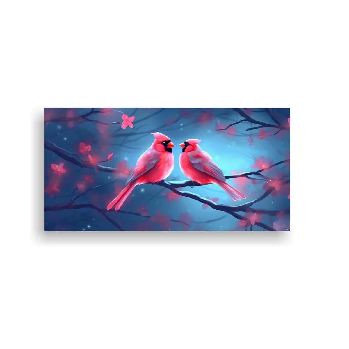 Cuadro pareja de cardenales rojos sobre rama