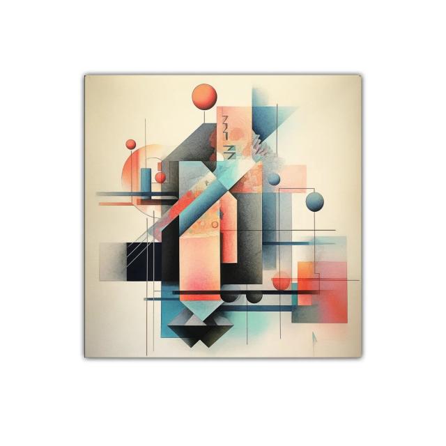 Composición geométrica abstracta en tonos cálidos y fríos