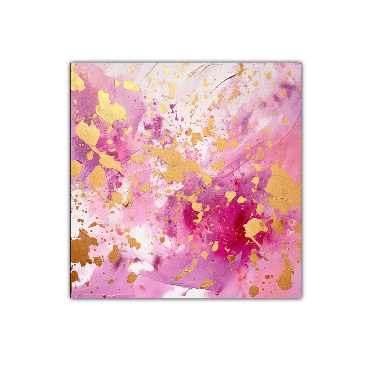 Cuadro abstracto con explosión de dorado y tonos rosas — miniatura 1