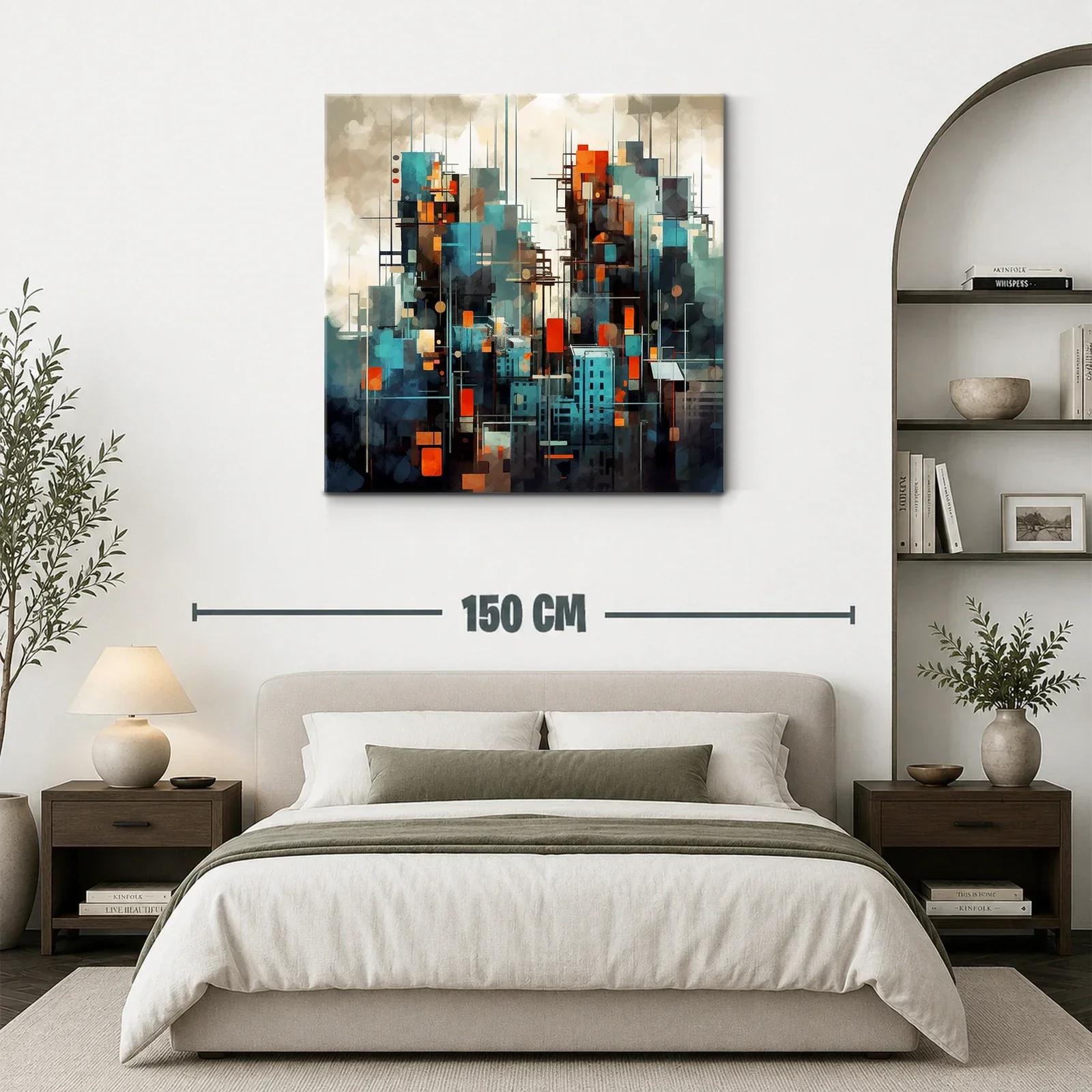 Cuadro abstracto de ciudad moderna con toques vibrantes — miniatura 3