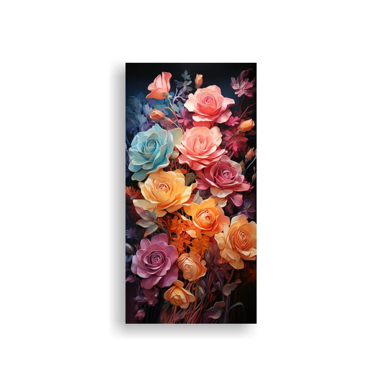 Cuadro ramo de rosas multicolor sobre fondo oscuro