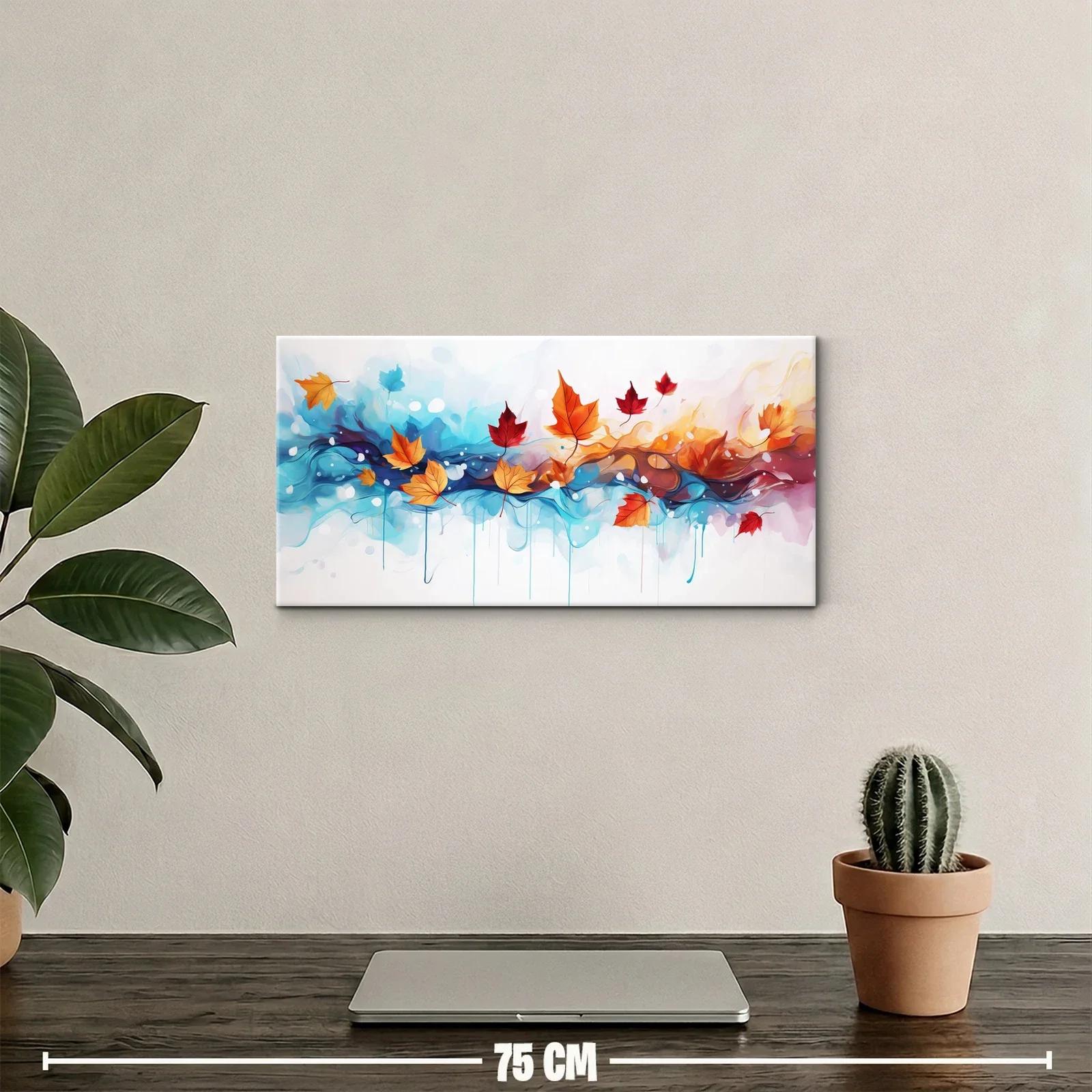Cuadro hojas de otoño sobre banda fluida en acuarela — miniatura 2