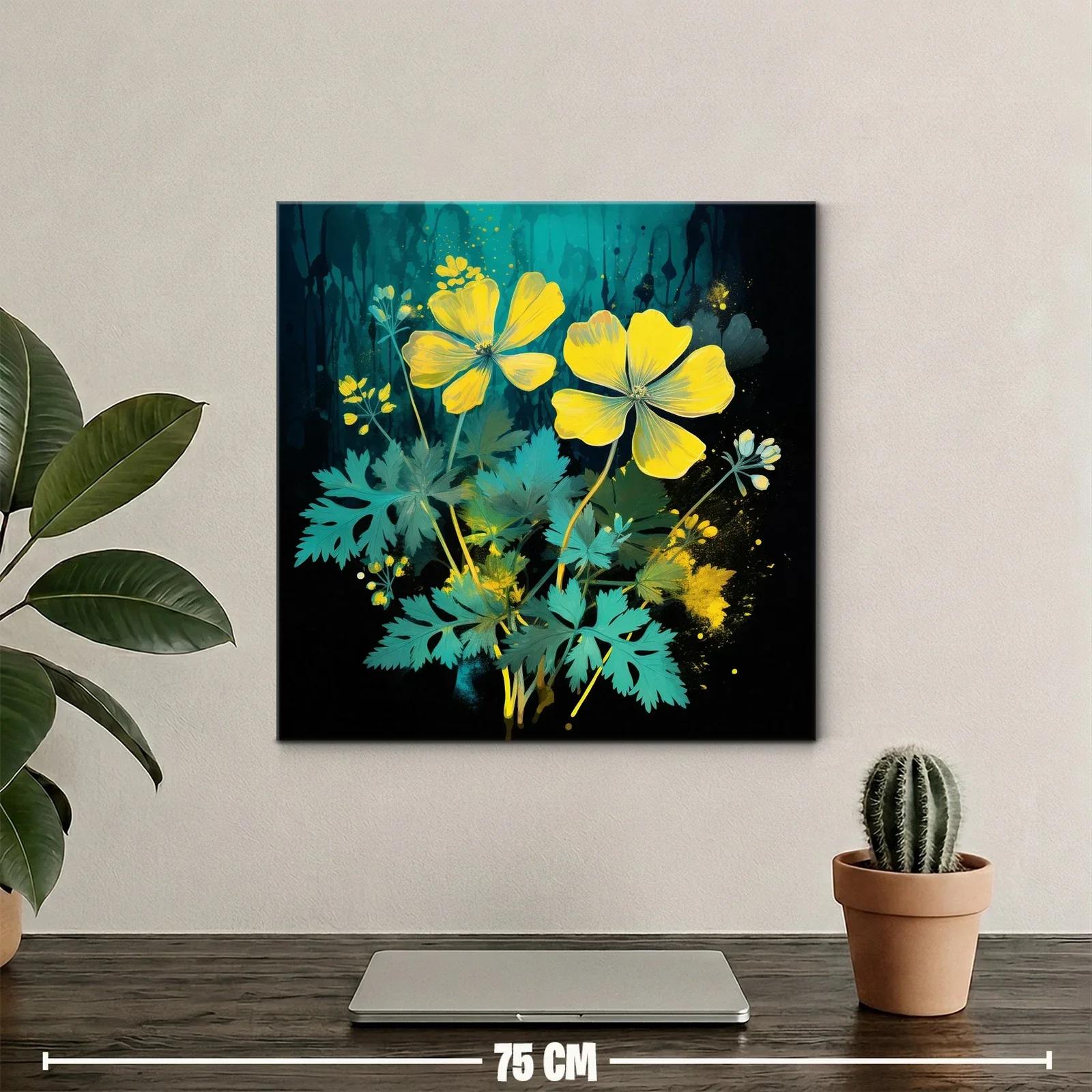 Flores Amarillas sobre Fondo Oscuro con Detalles Artísticos — miniatura 2