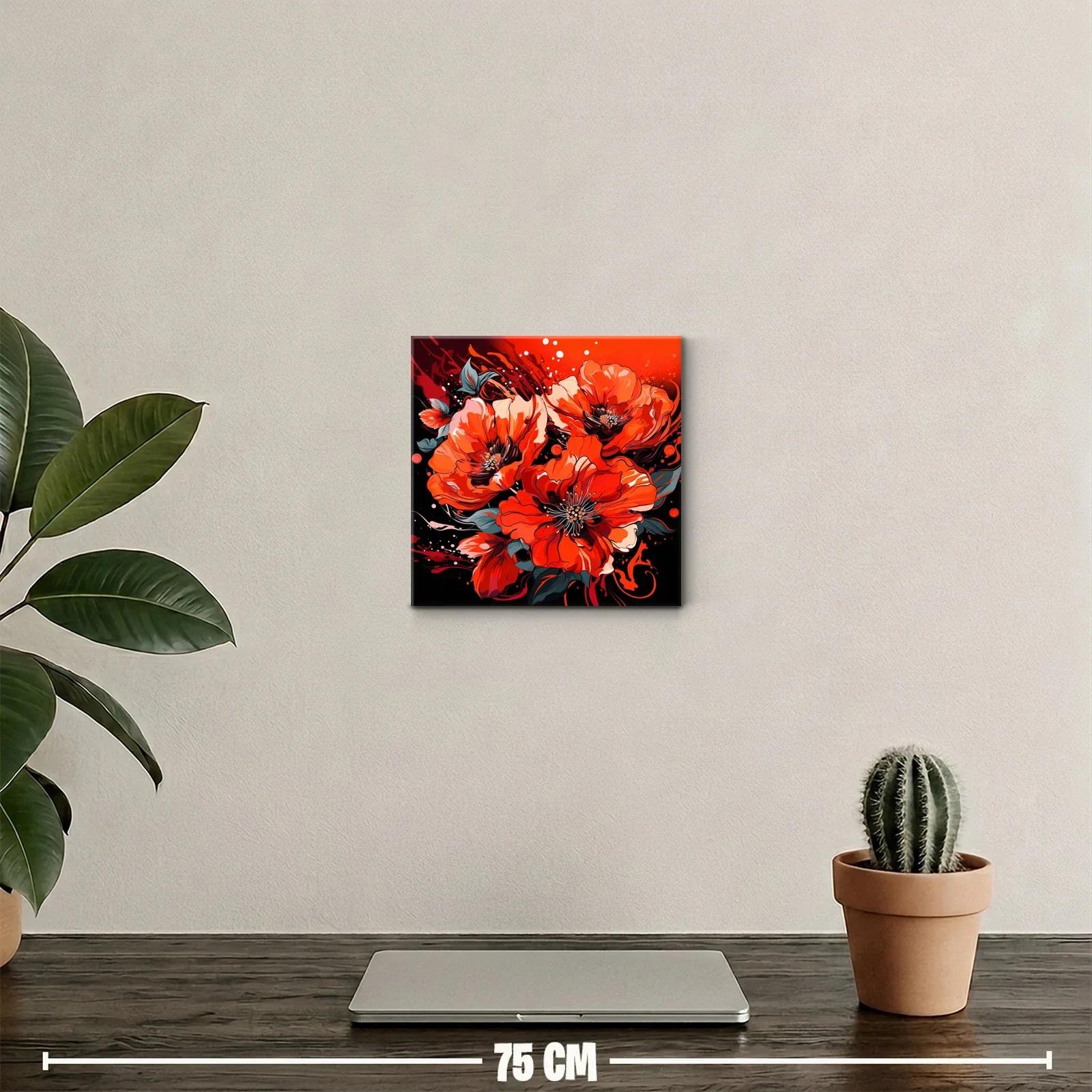 Cuadro decorativo con flores en tonos rojos intensos — miniatura 2