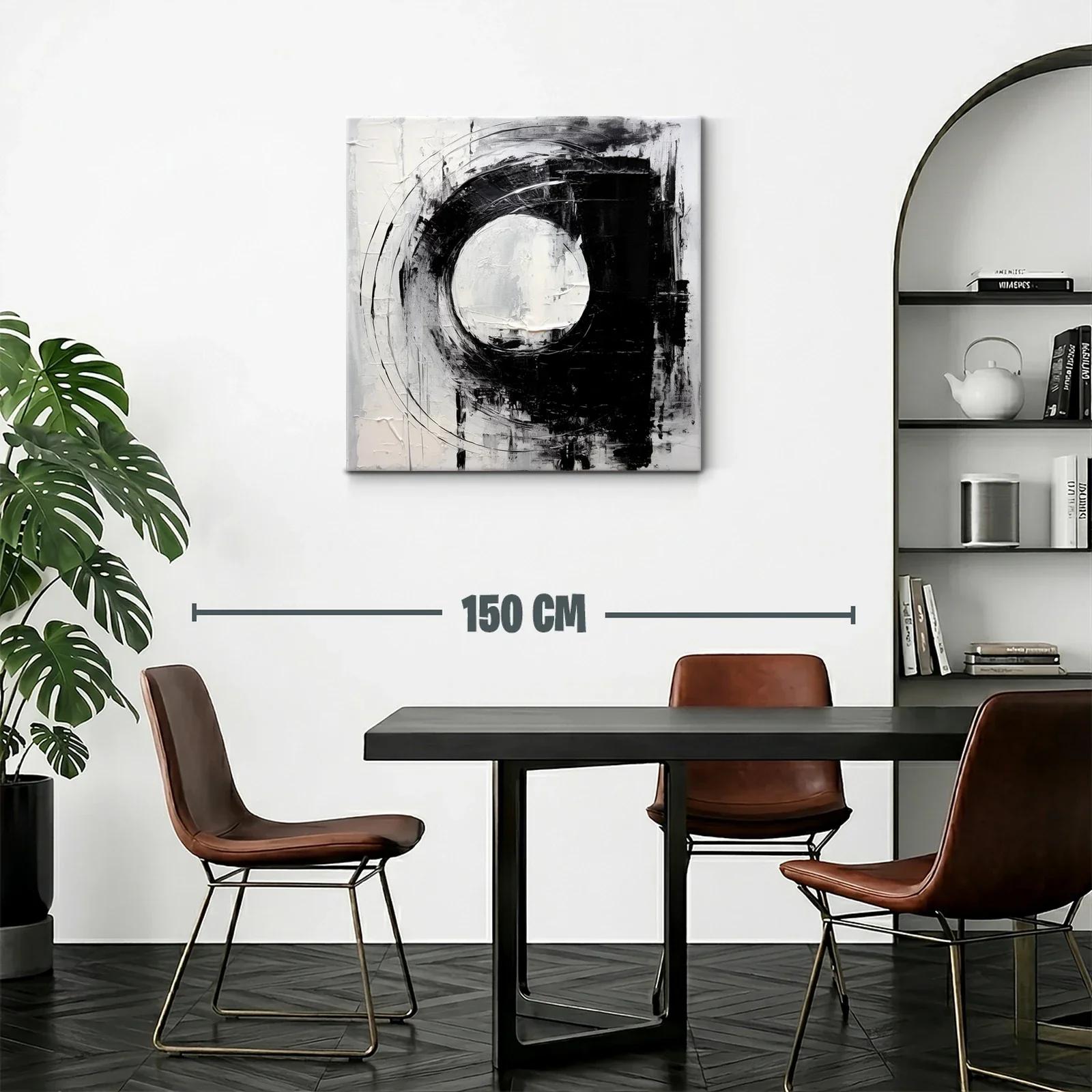 Cuadro abstracto con formas circulares en tonos blanco y negro — miniatura 2