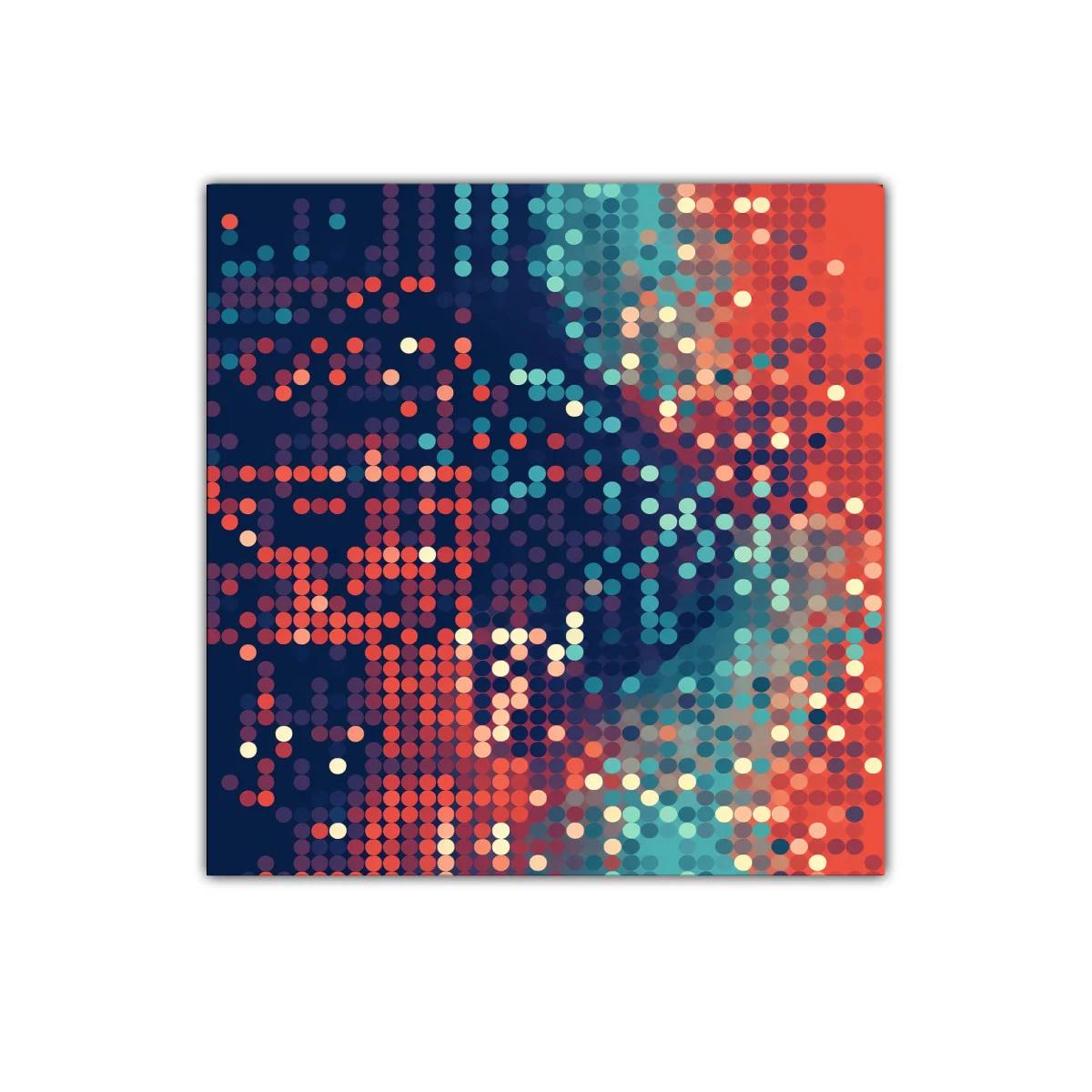 Cuadro decorativo abstracto con puntos en tonos cálidos y fríos