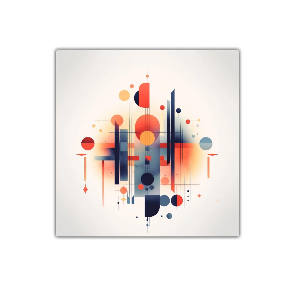 Cuadro abstracto con formas geométricas y colores cálidos
