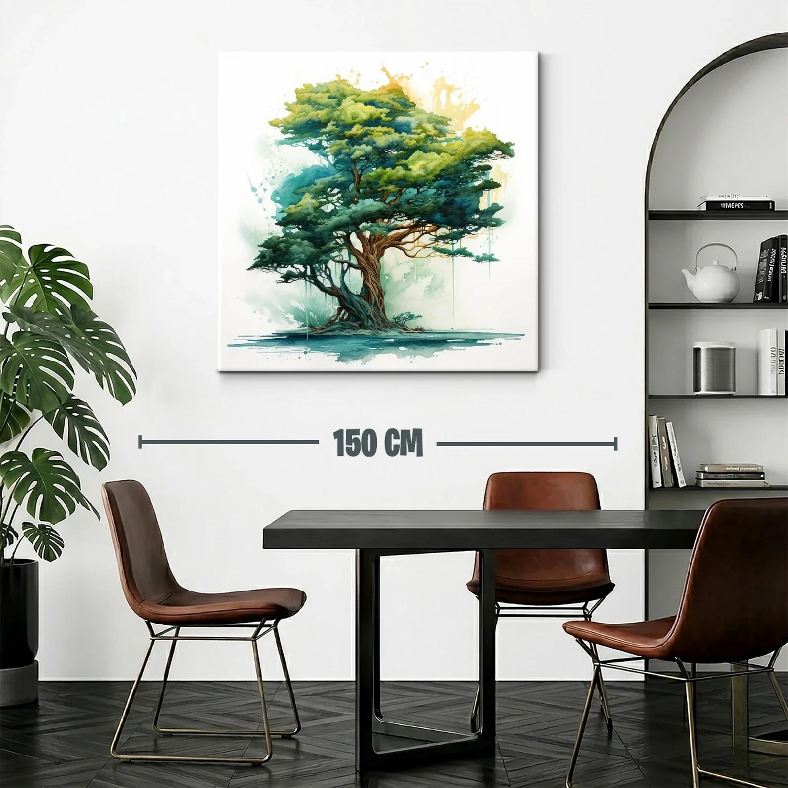 Árbol en tonos verdes con toque de acuarela y luz dorada — miniatura 2