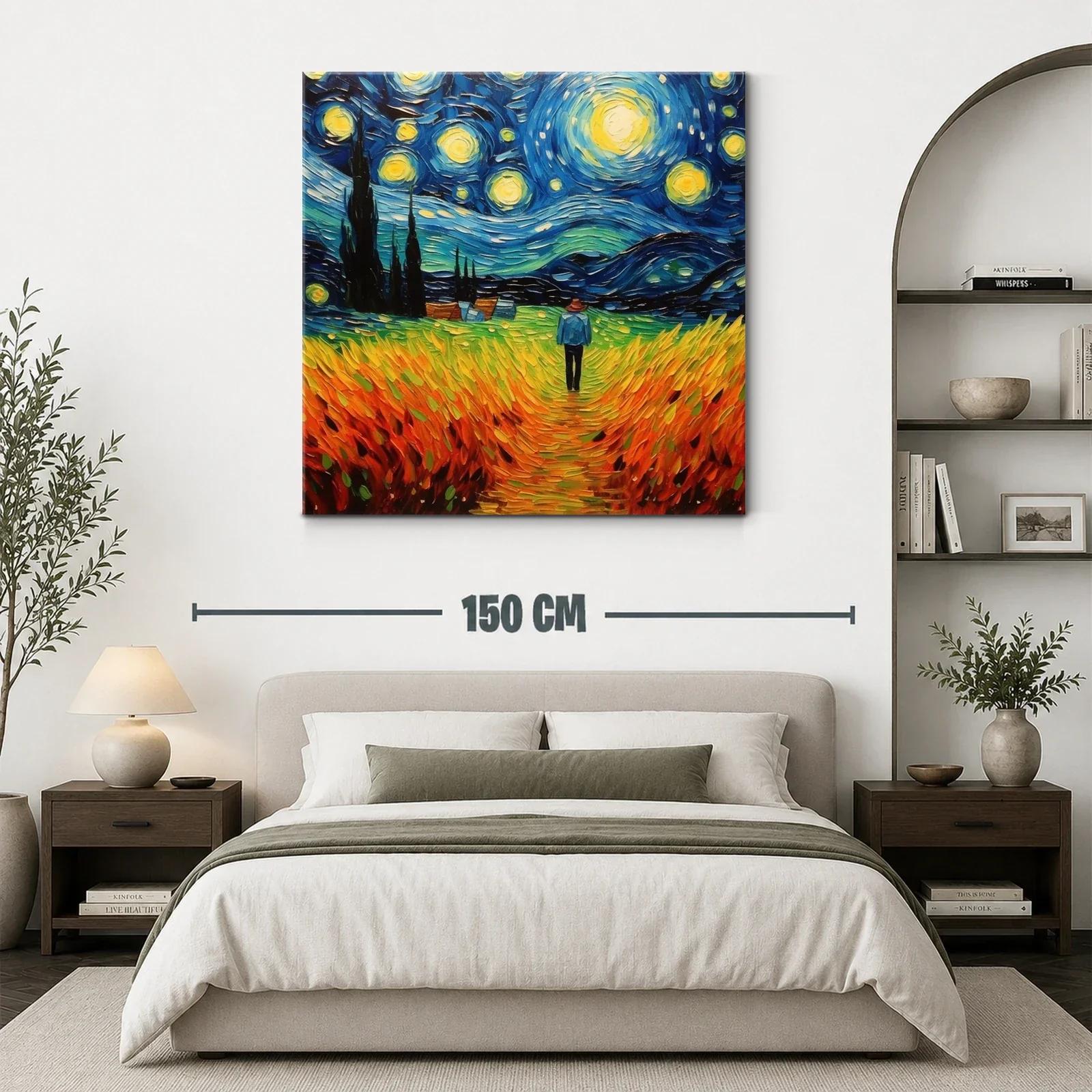 Paisaje Nocturno con Cielo Estrellado y Campo Dorado — miniatura 3