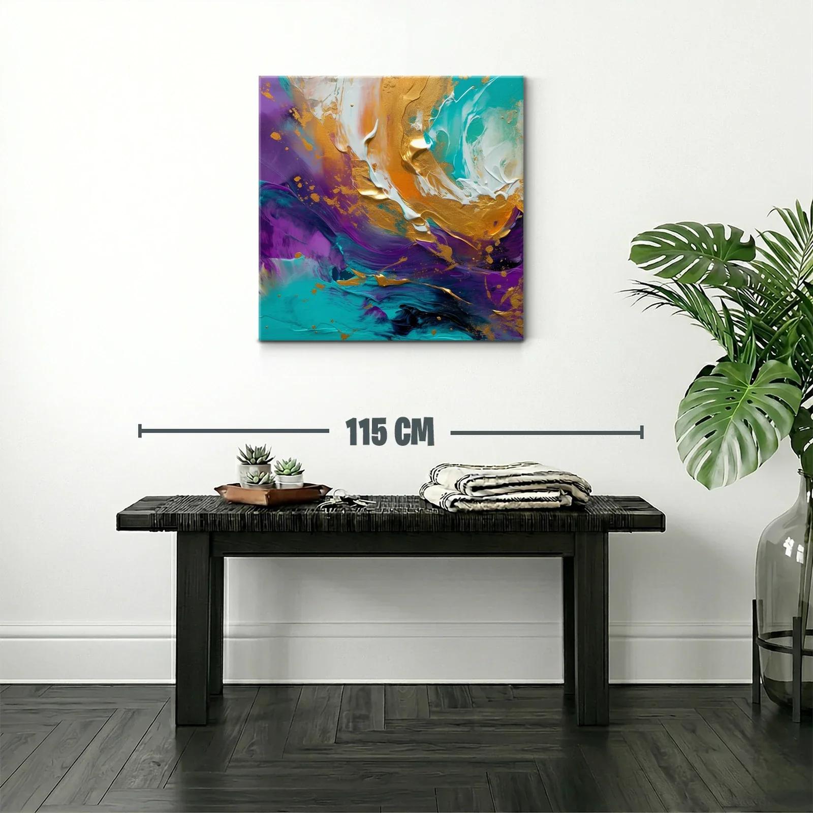 Cuadro abstracto con vibrantes tonos turquesa y dorado — miniatura 2