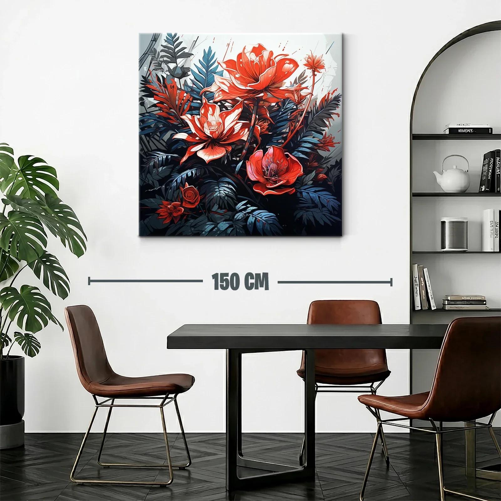 Cuadro vibrante con flores rojas y hojas azuladas — miniatura 2