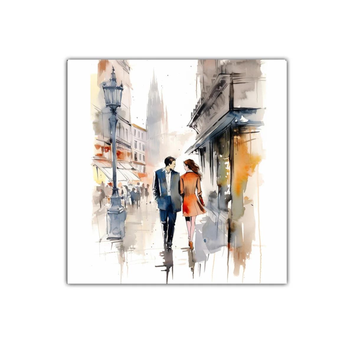 Romántico paseo en ciudad entre luz y color cálido