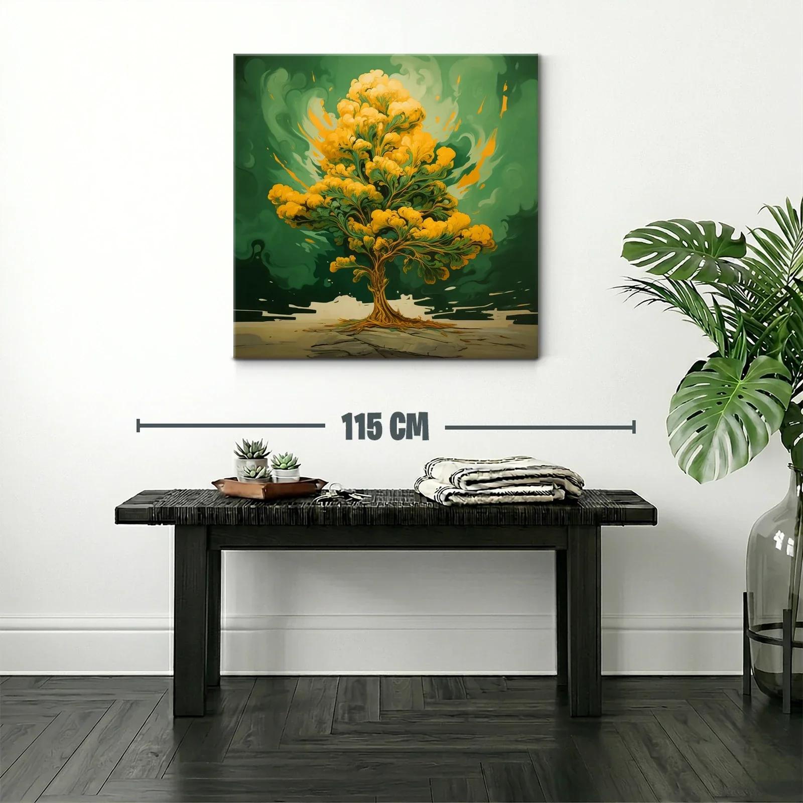 Árbol dorado vibrante sobre fondo verde intenso — miniatura 2
