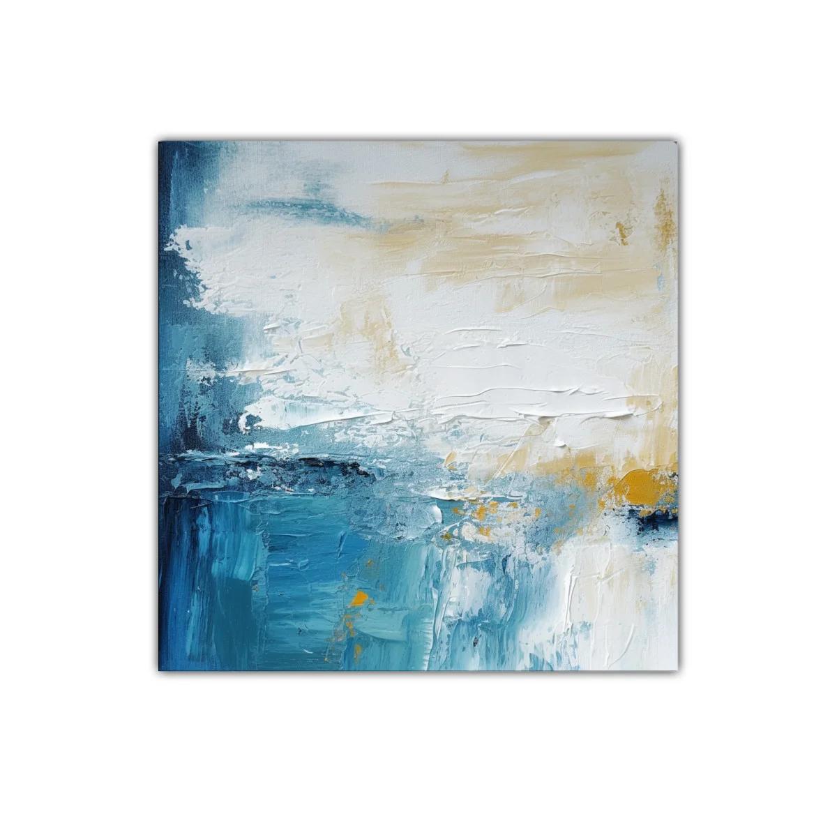Cuadro abstracto en tonos azules y ocres para decoración moderna