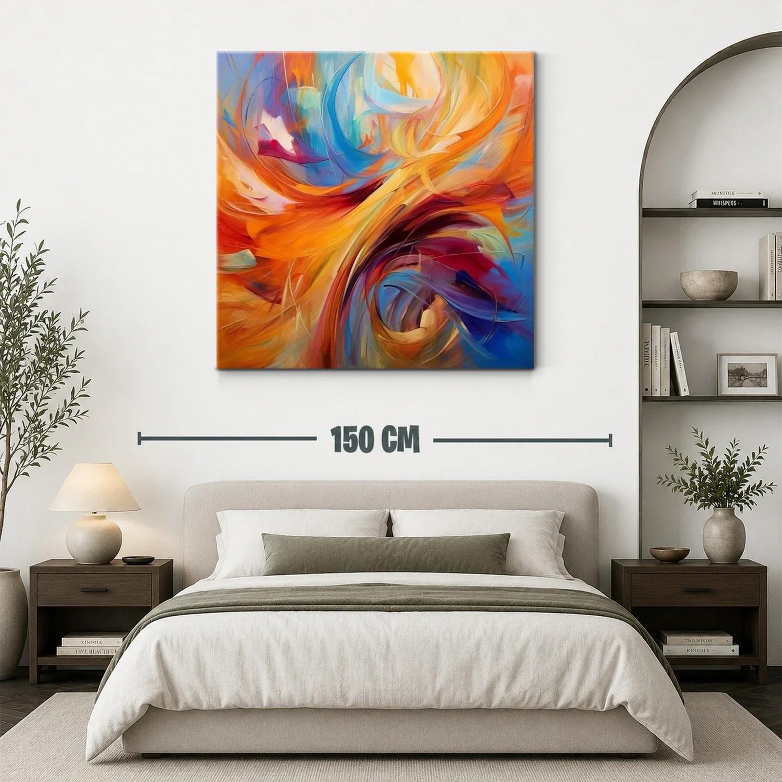 Cuadro abstracto vibrante con tonos cálidos y fríos — miniatura 3