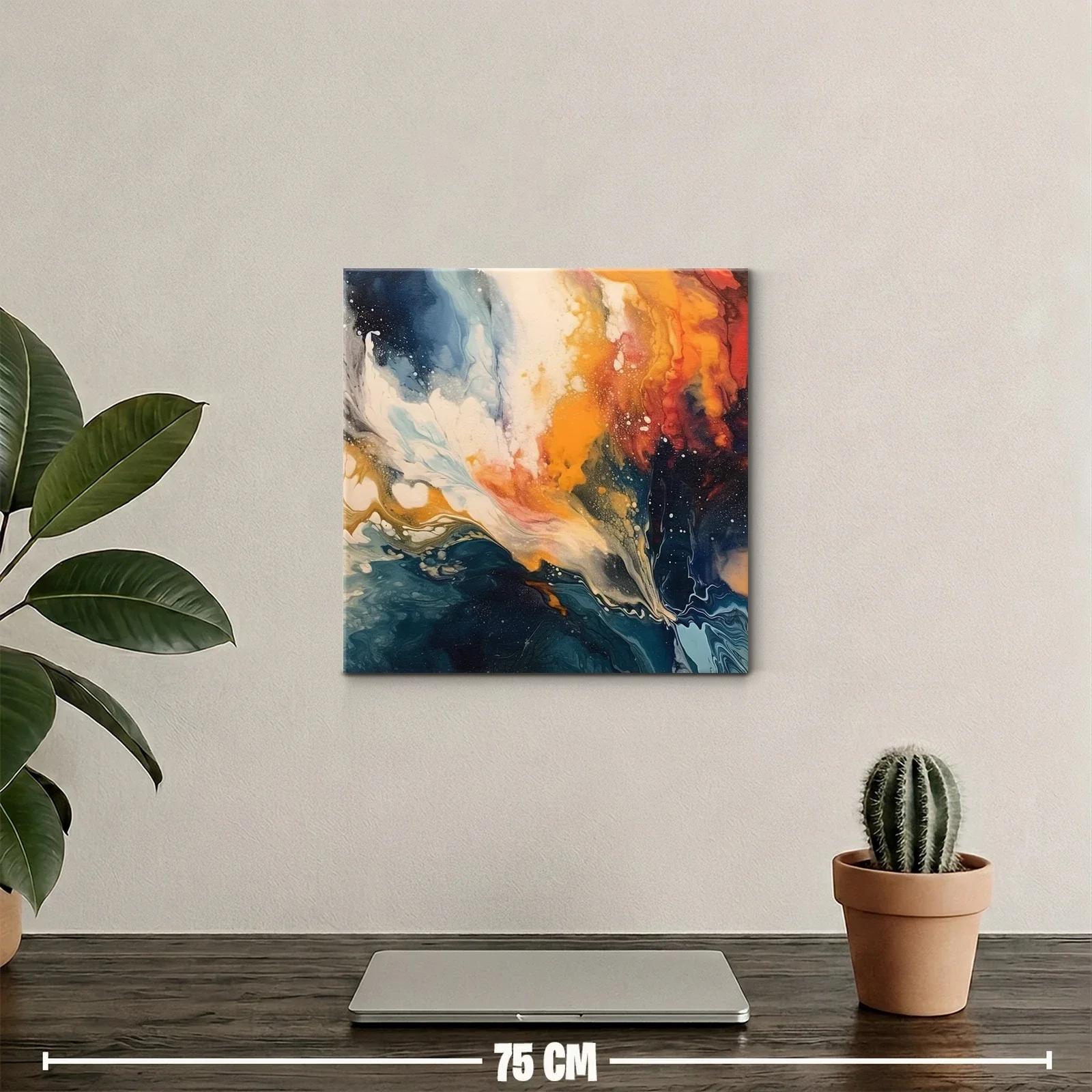 Cuadro abstracto en vibrantes tonos naranjas y azules intensos — miniatura 2