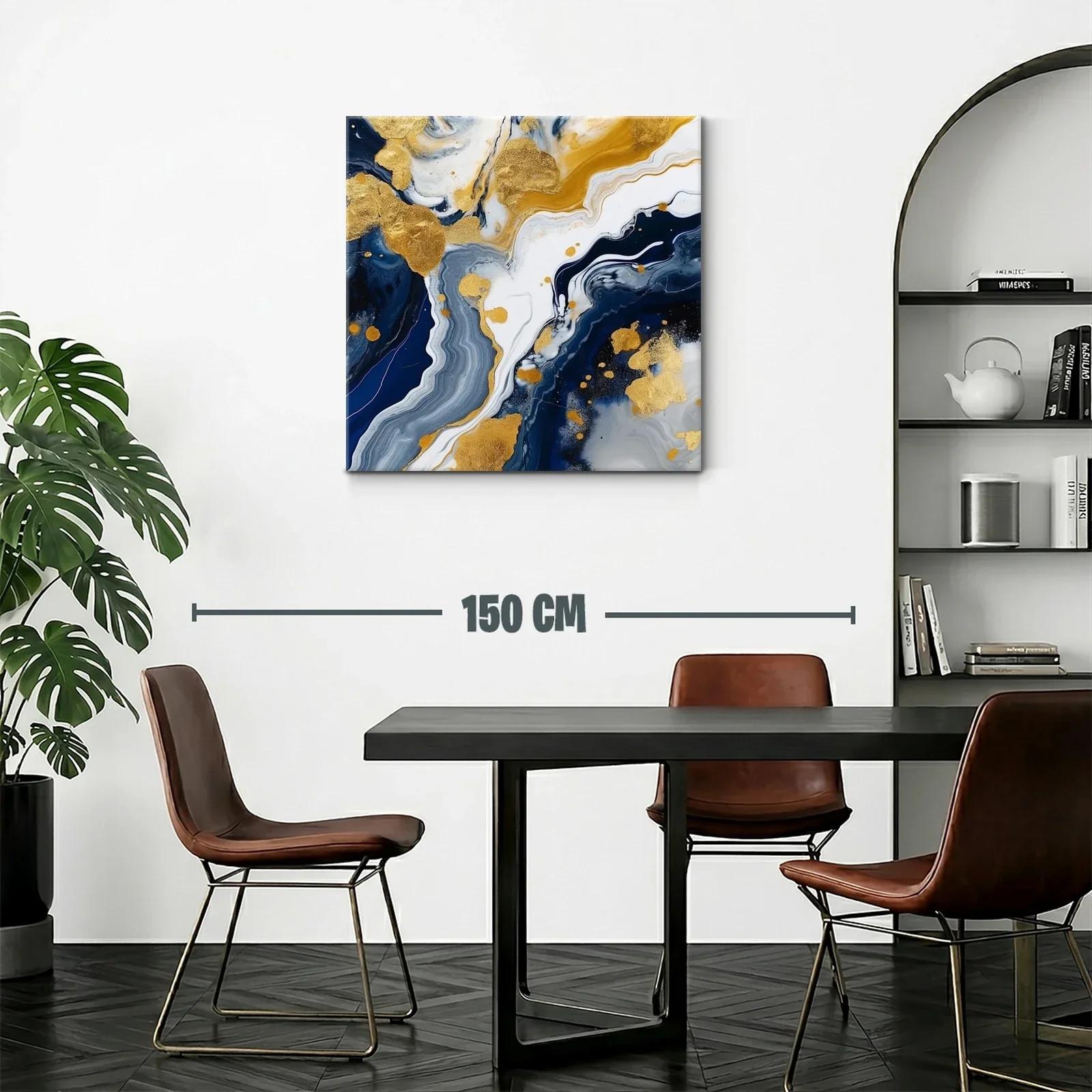 Arte abstracto en tonos dorados y azul profundo elegante — miniatura 2