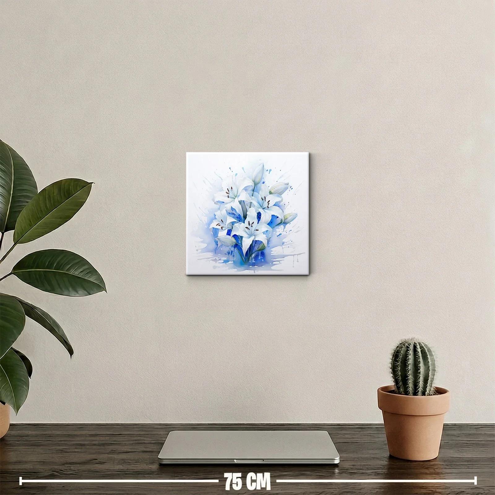 Cuadro floral con lirios blancos sobre fondo azul — miniatura 2