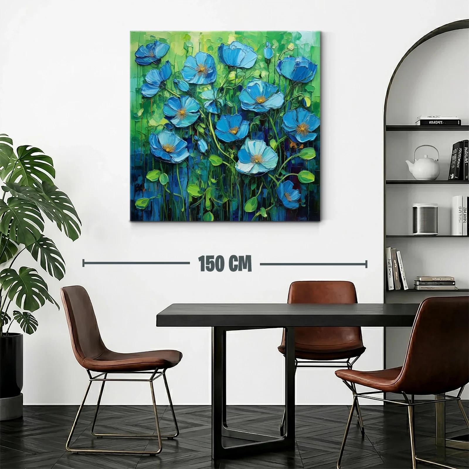 Flores Azules Vibrantes en Fondo Verde Intenso — miniatura 2