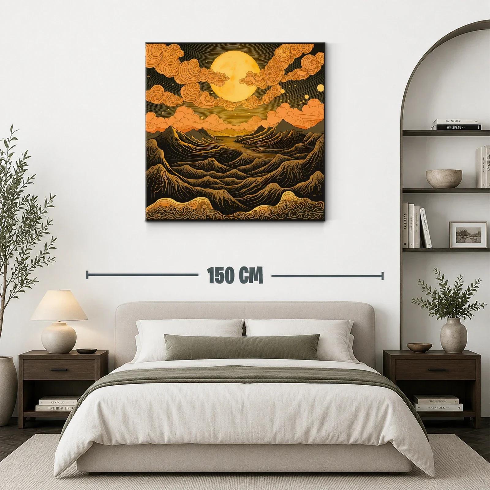 Paisaje onírico con luna y montañas en tonos cálidos — miniatura 3