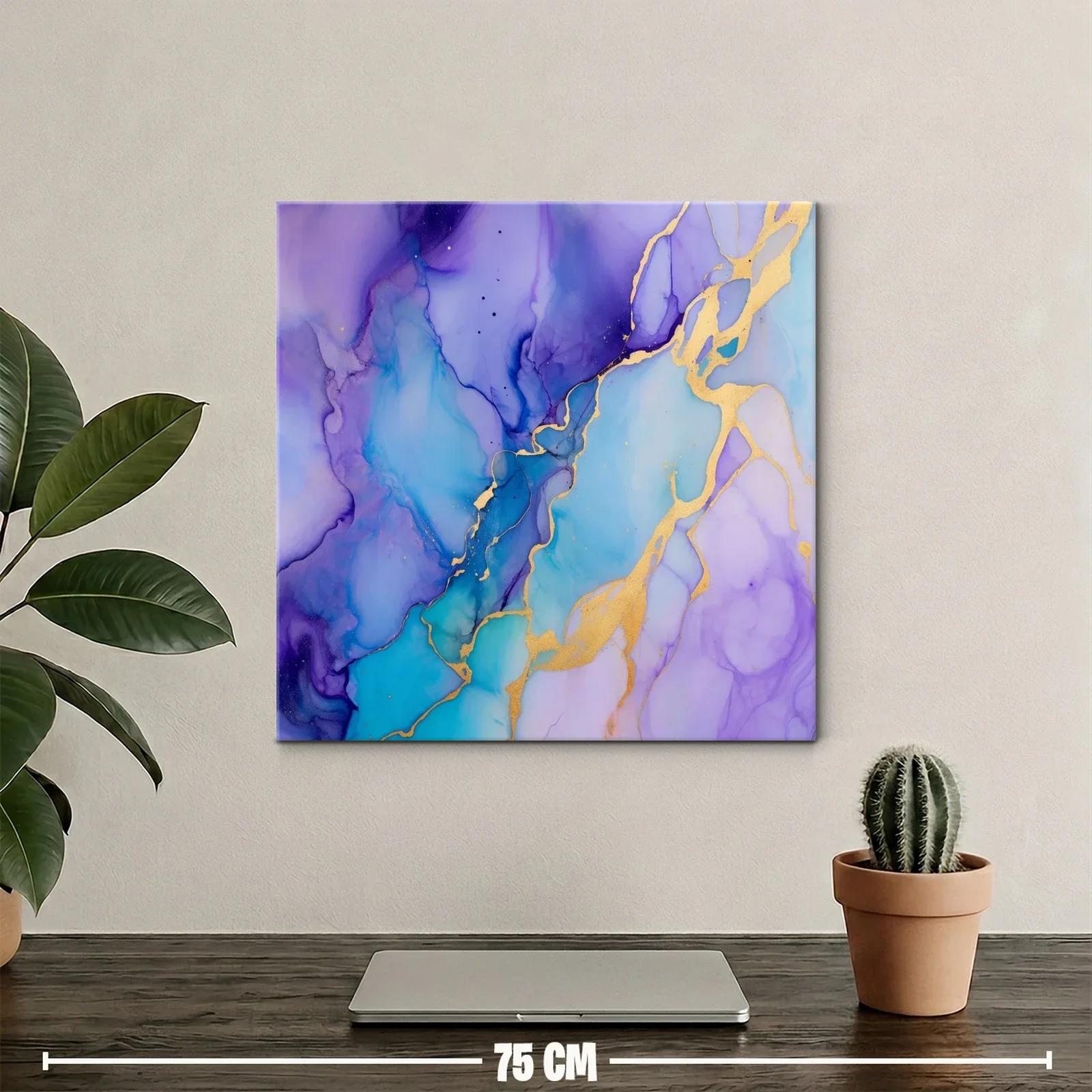 Cuadro abstracto con tonos azules y violetas y toques dorados — miniatura 2