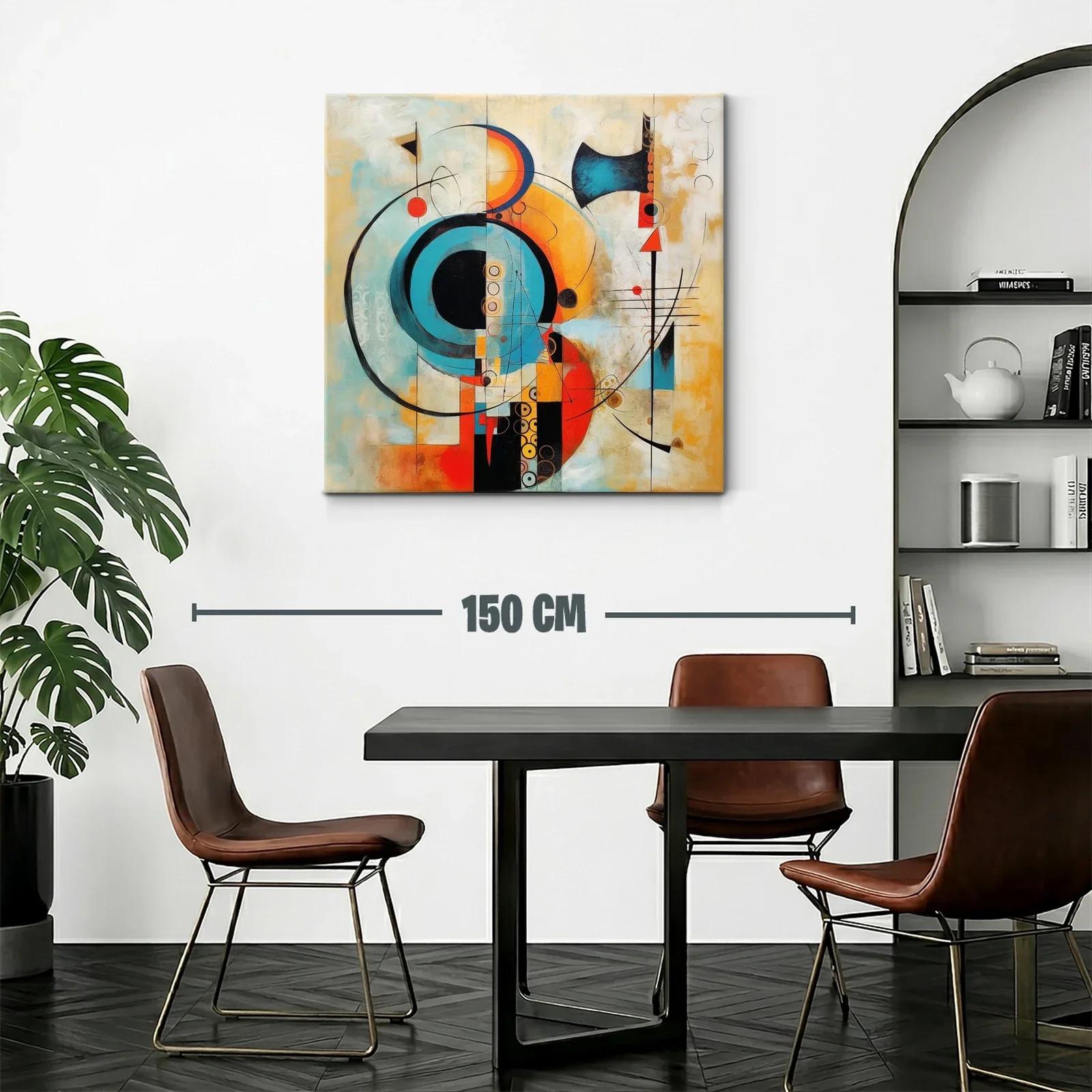 Composición abstracta con círculos y líneas en tonos cálidos y turquesa — miniatura 2