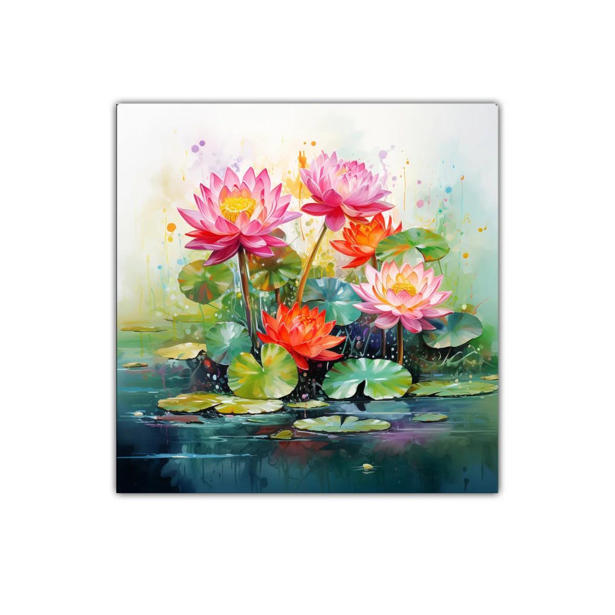 Cuadro decorativo con loto vibrante y naturaleza serena — imagen principal