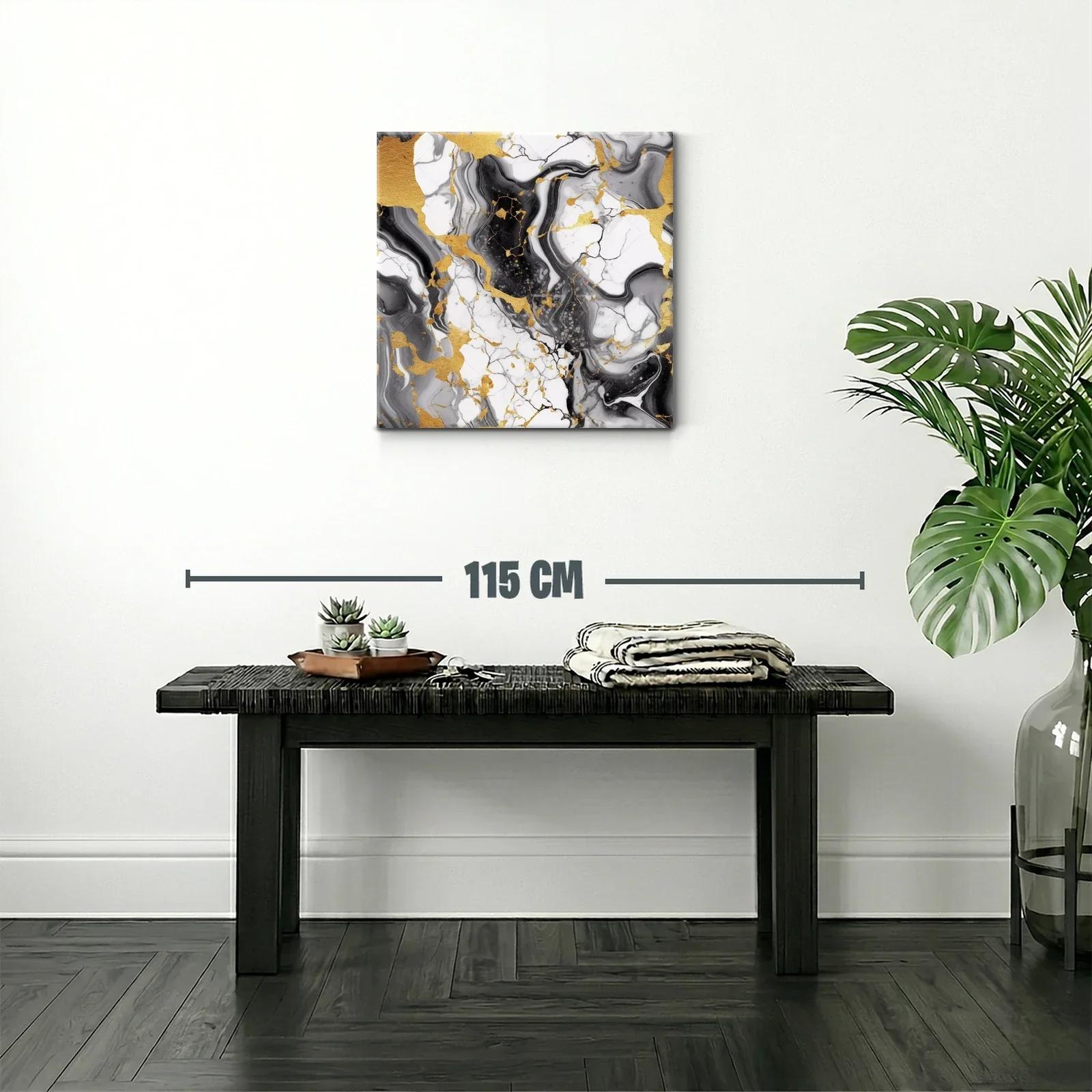 Arte abstracto con vetas doradas en tonos blanco y negro — miniatura 2