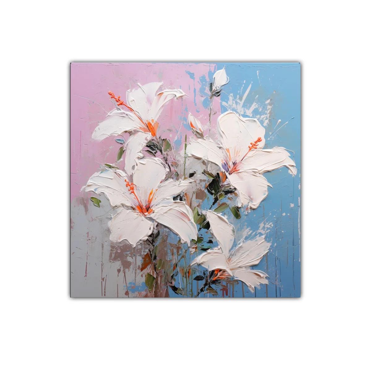 Cuadro decorativo con lirios blancos sobre fondo pastel bicolor — imagen principal