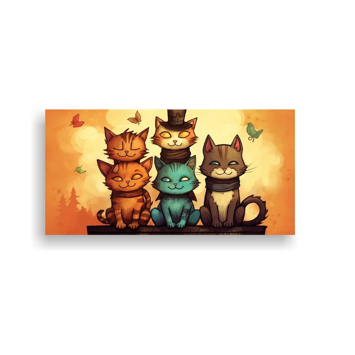 Cuadro tres gatos sentados con sombrero de copa y mariposas