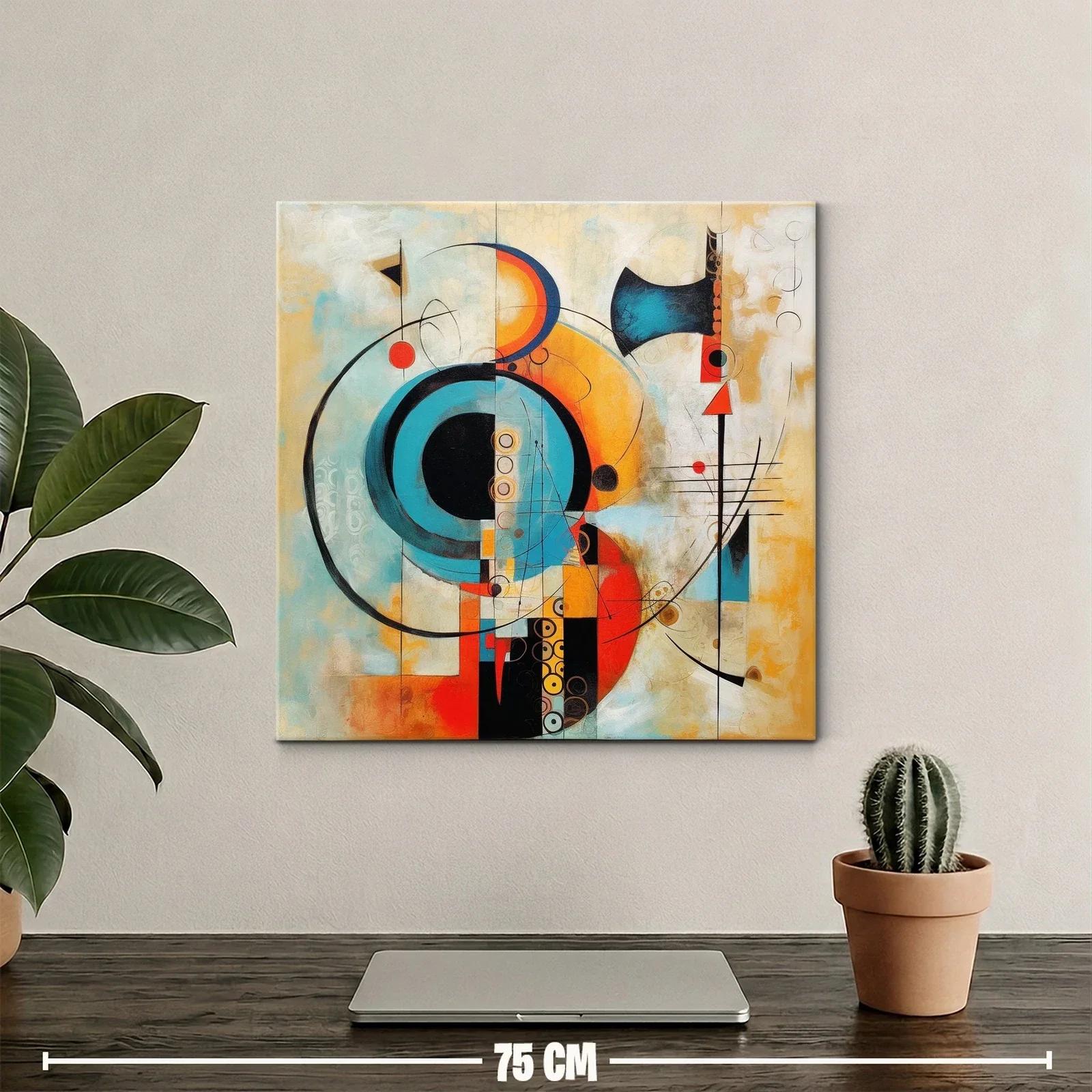 Composición abstracta con círculos y líneas en tonos cálidos y turquesa — miniatura 2