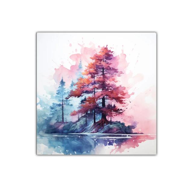 Bosque encantado en acuarela con tonos cálidos y fríos