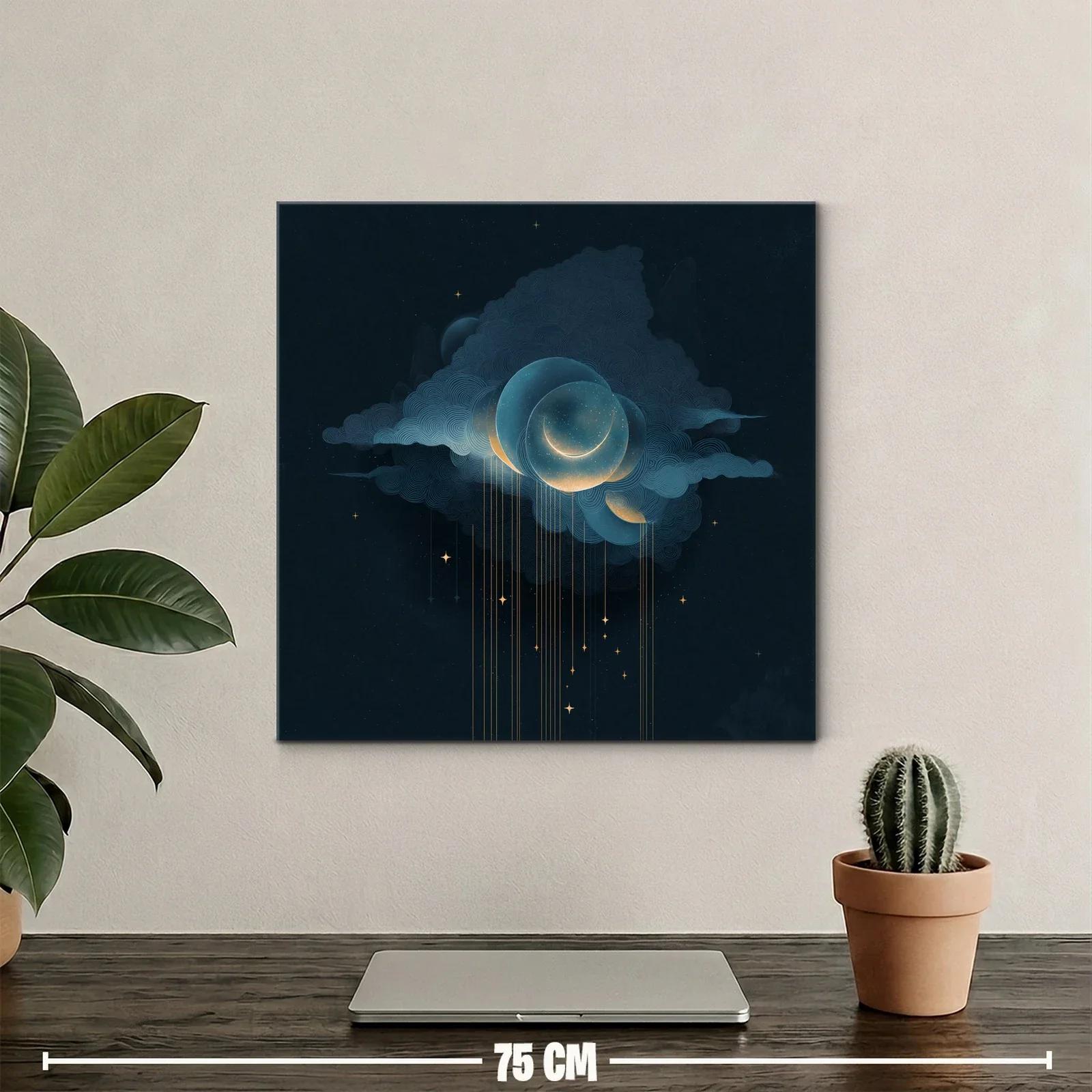 Arte celestial con lunas y estrellas doradas en cielo oscuro — miniatura 2