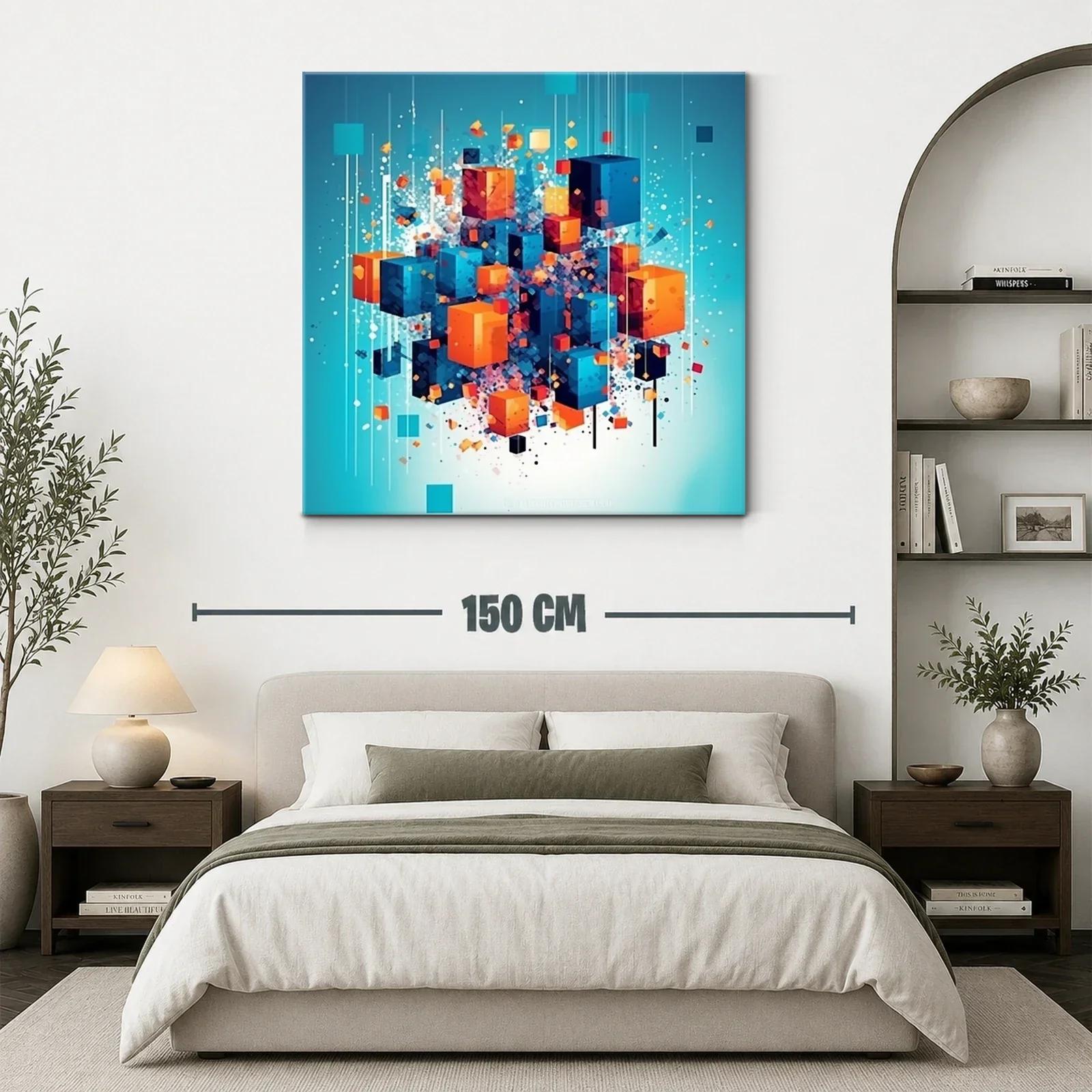 Composición abstracta de cubos en tonos azul y naranja vibrante — miniatura 3