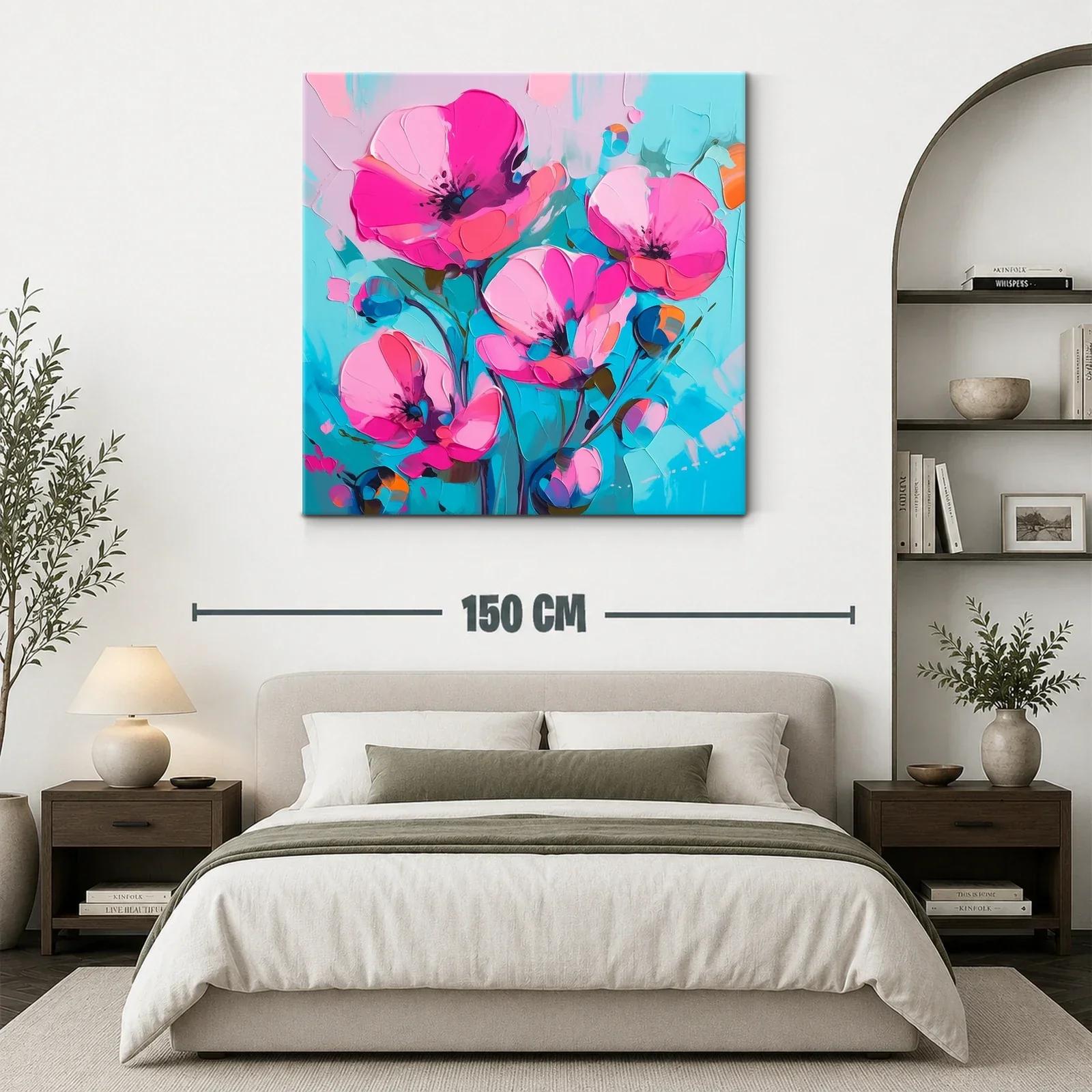 Cuadro floral con vibrantes tonalidades rosa y azul turquesa — miniatura 3