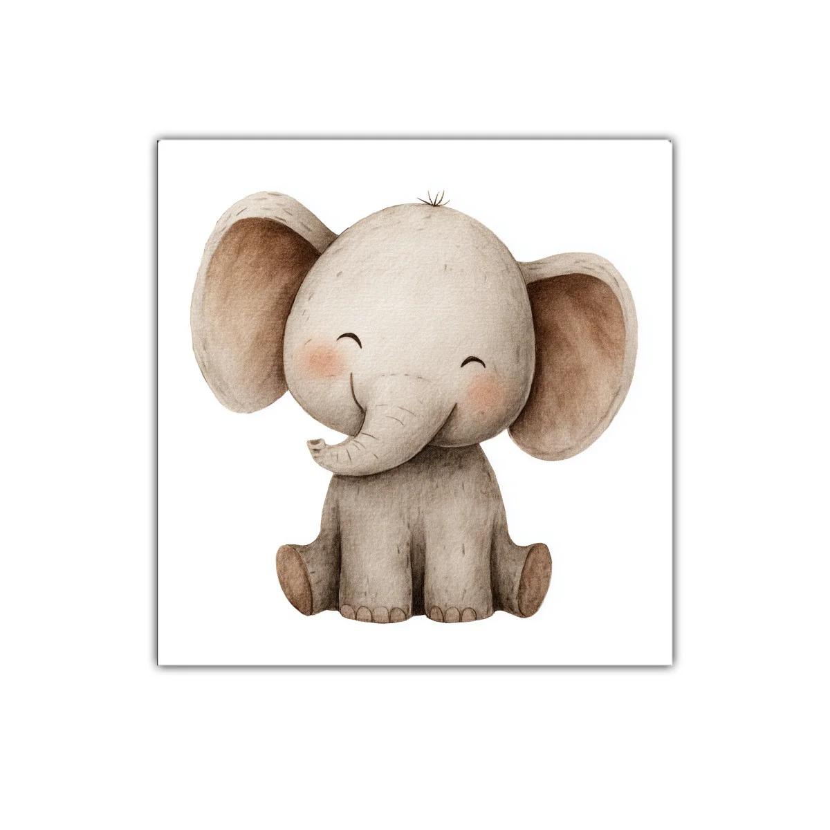 Cuadro infantil elefante adorable con tonos neutros suaves — imagen principal