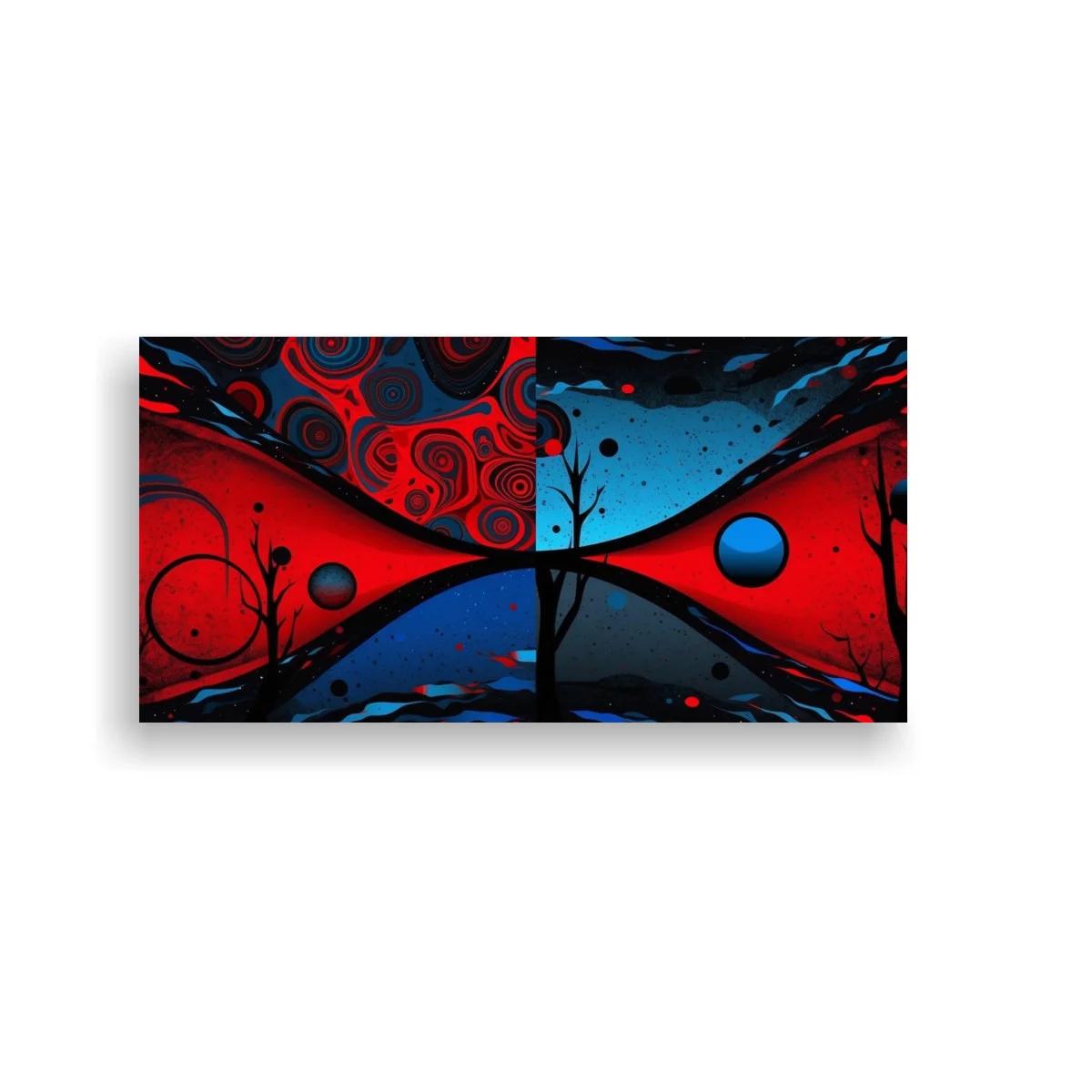 Cuadro paisaje abstracto con árbol y esferas azules
