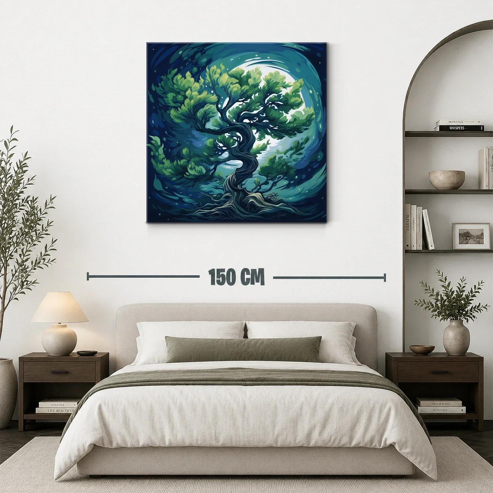 Cuadro Árbol Místico Bajo Luna Llena en Tonos Azules — miniatura 3