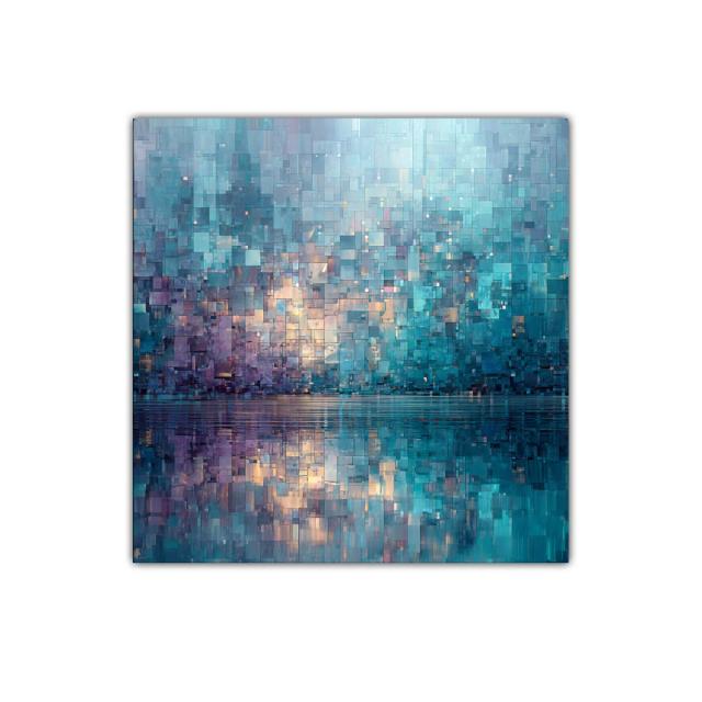 Cuadro abstracto con reflejos en tonos azules y morados