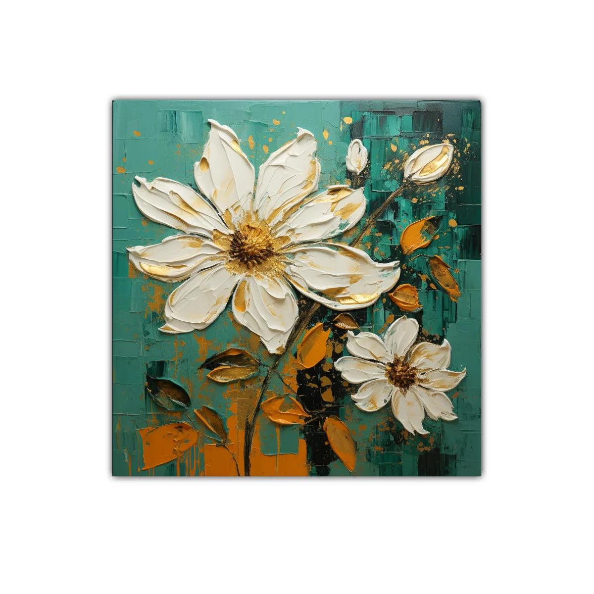 Cuadro floral con tonos dorados y verdes intensos — imagen principal