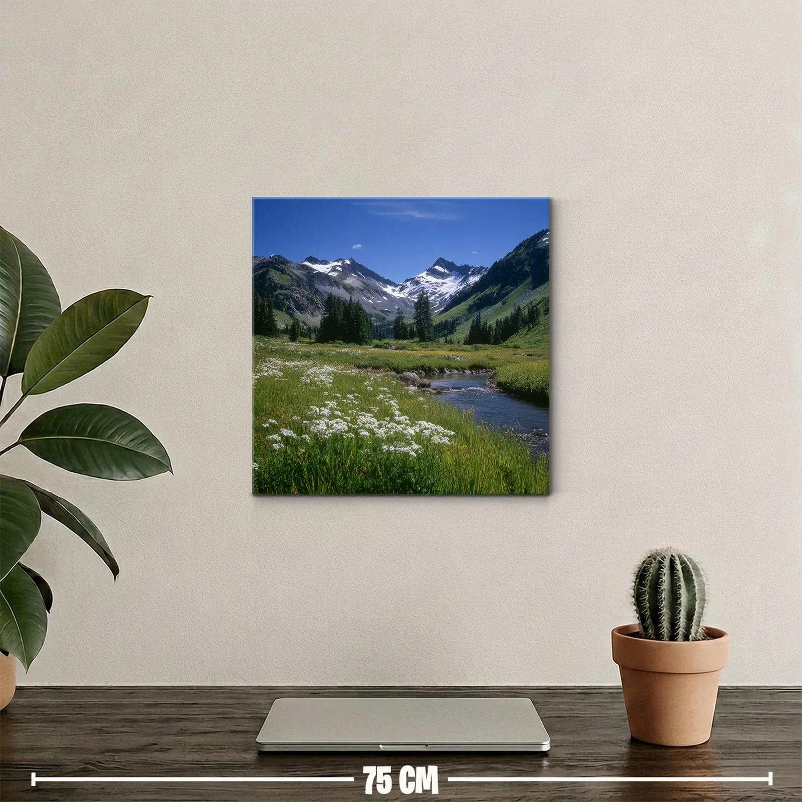 Paisaje natural con montañas nevadas y pradera verde — miniatura 2