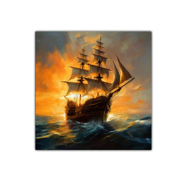 Imponente barco de vela en mar agitado al atardecer