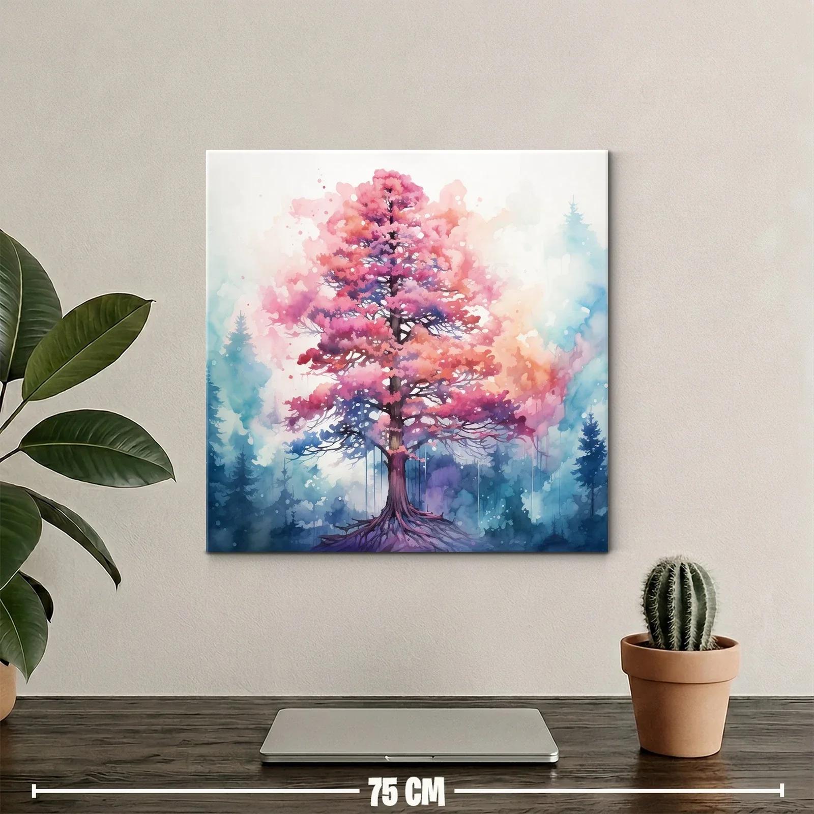 Árbol vibrante en tonos rosas y azules en paisaje onírico — miniatura 2