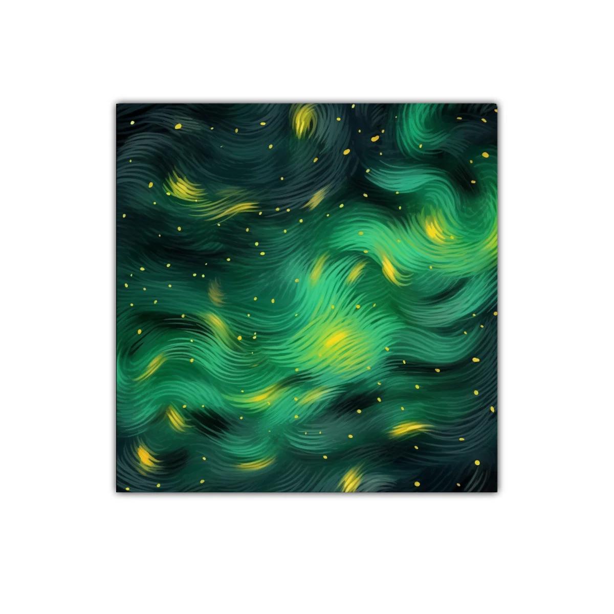 Cuadro abstracto con textura fluida en tonos verdes y amarillos