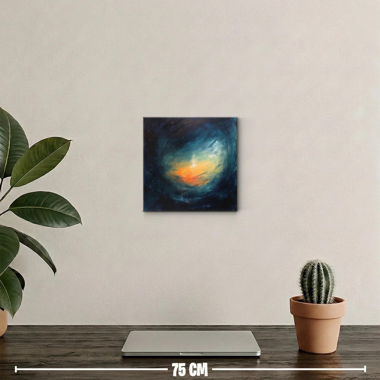 Cuadro abstracto con luces cálidas y tonos profundos azules — miniatura 2