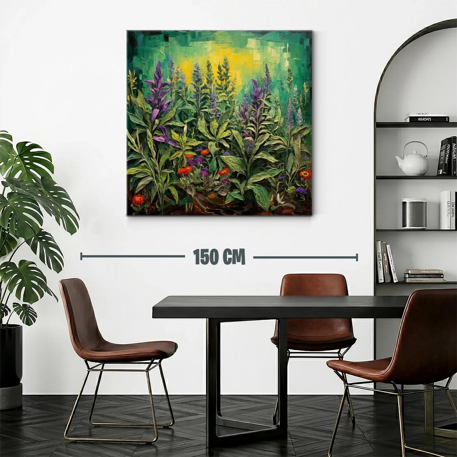 Cuadro de flores silvestres con tonos verdes y violetas — miniatura 2