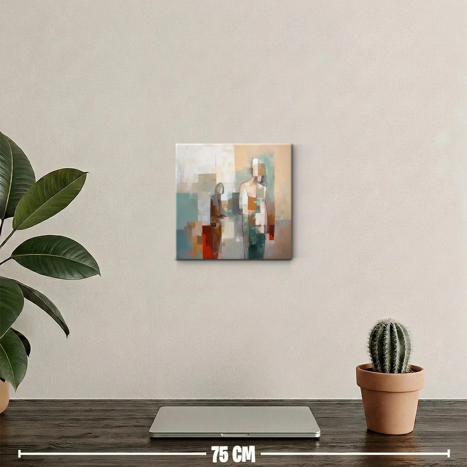 Cuadro abstracto con siluetas en tonos tierra y azules — miniatura 2