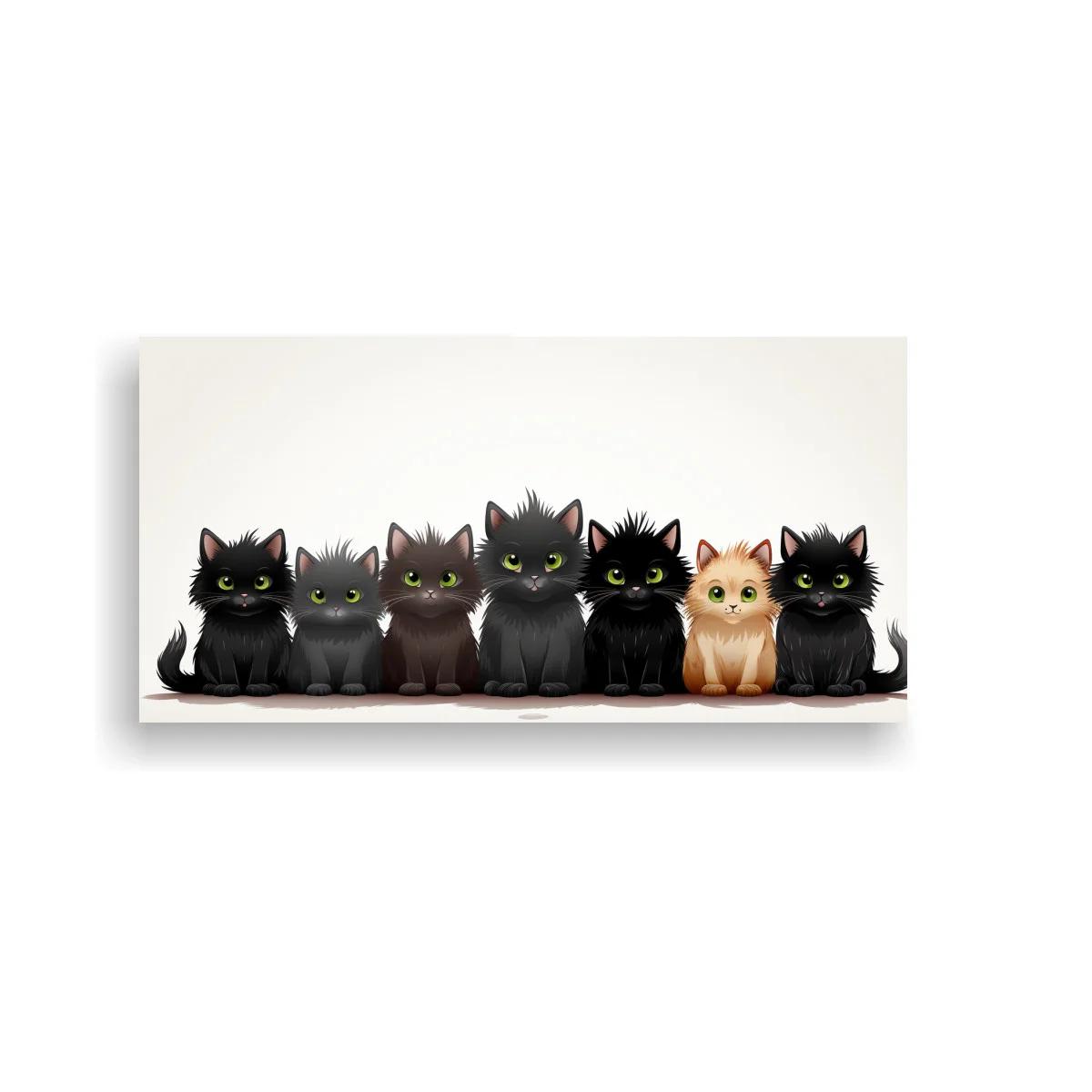 Cuadro fila de gatos sentados con fondo claro