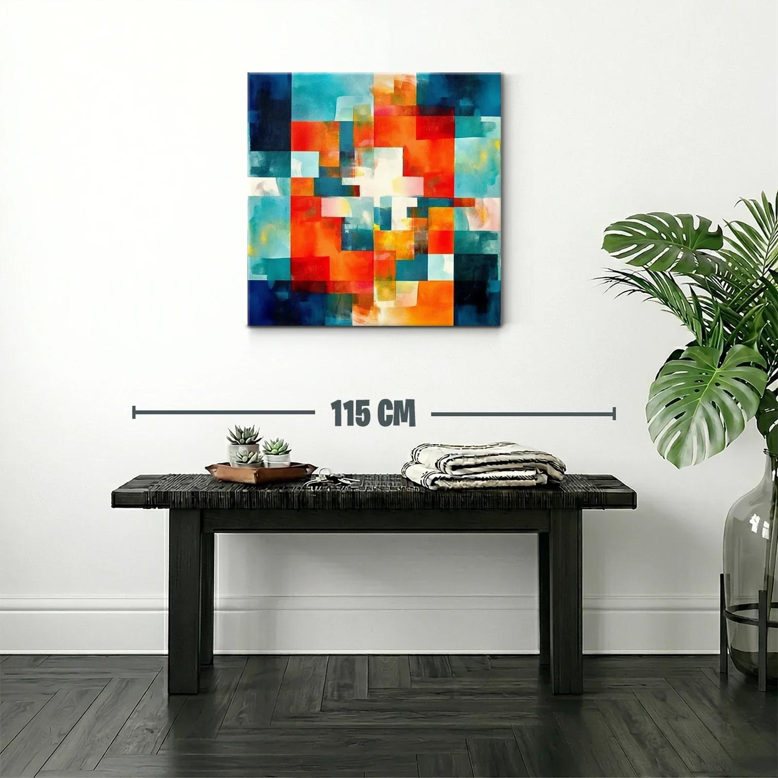 Cuadro abstracto con bloques vibrantes y tonos cálidos — miniatura 2